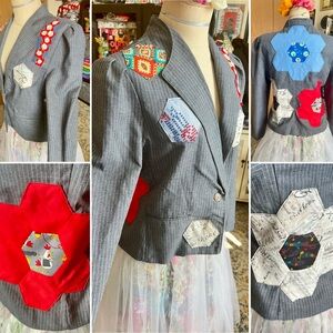 Pinstripe Blazer with Hexie flowers